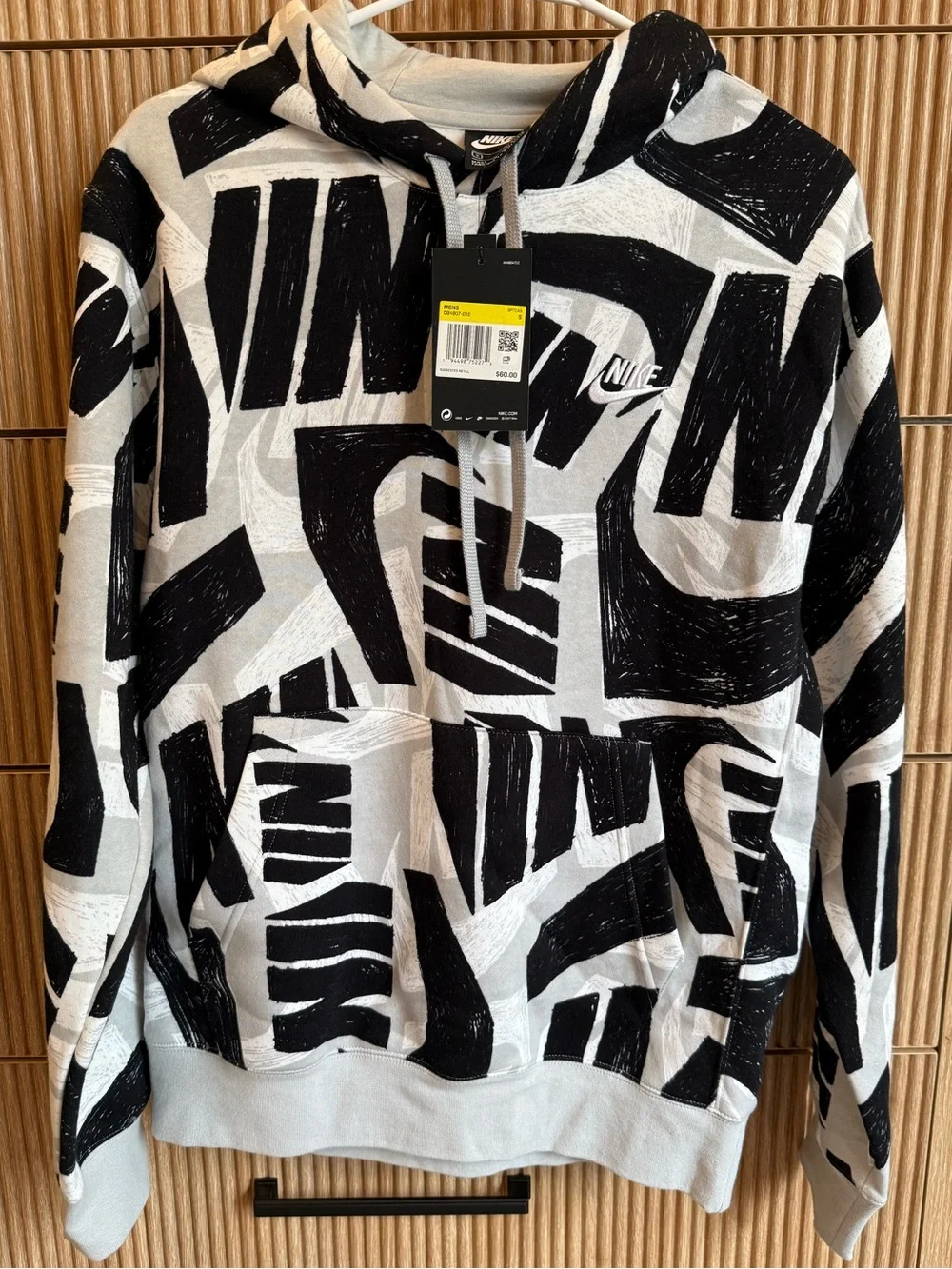 Nike Black and White Allover Logo Hoodie
